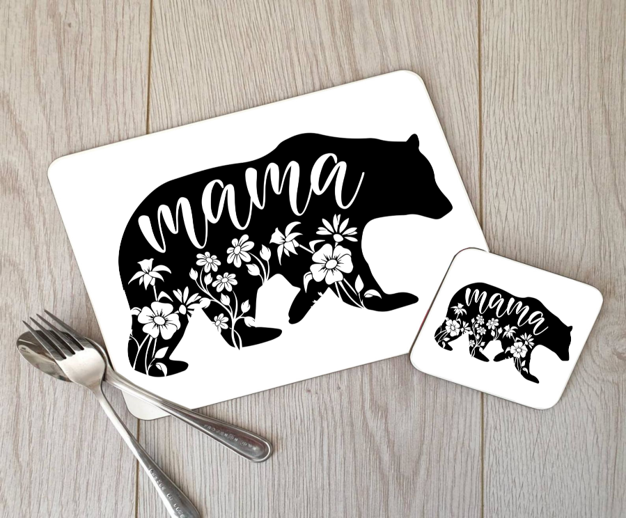 Mama Bear Hardboard Placemat and Coaster, Bear Table Setting